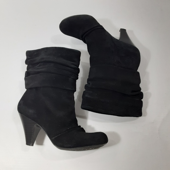 Jessica Simpson Size 7.5B Cornelia Black Leather Slouchy Heeled Ankle Boots - Picture 4 of 12